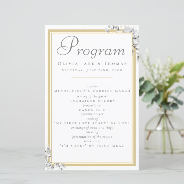 Programa de Casamento Floral de Frame Dourado Clás (Em pé/Frente)