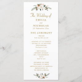 programa de casamento floral de magnólia branca e