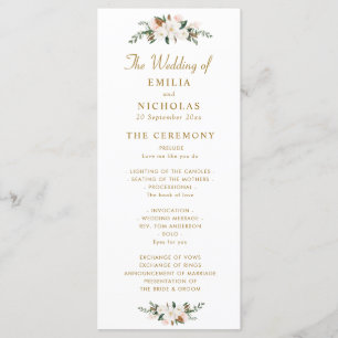 programa de casamento floral de magnólia branca e