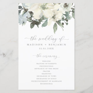 Programa de Casamento Floral de Marfim Elegante co