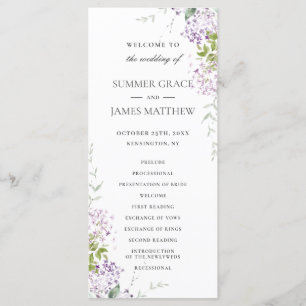 Programa de Casamento Floral de Molho Lilac Roxo