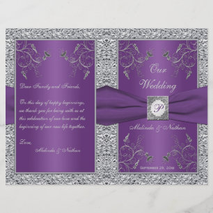 Programa de Casamento Floral de Monograma Roxo e P