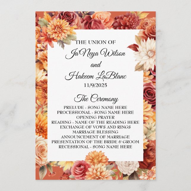 Programa de Casamento Floral de Outono (Frente)