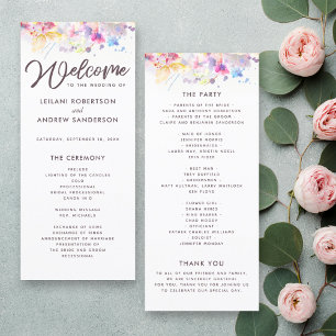 Programa de Casamento Floral de Pastel em Aquarela