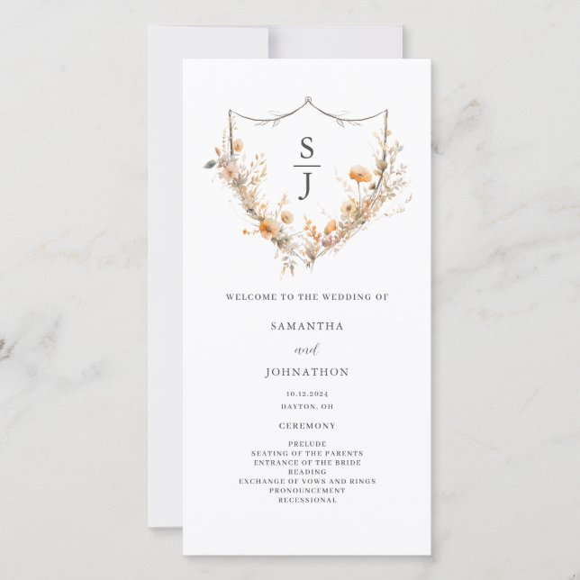 Programa de Casamento Floral de Peach Wildflower (Frente)