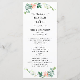 programa de casamento floral de pêssego