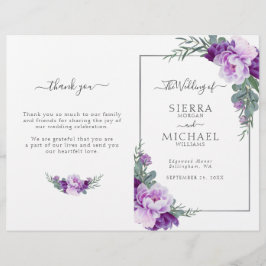 Programa de Casamento Floral de Prata Roxo Chic