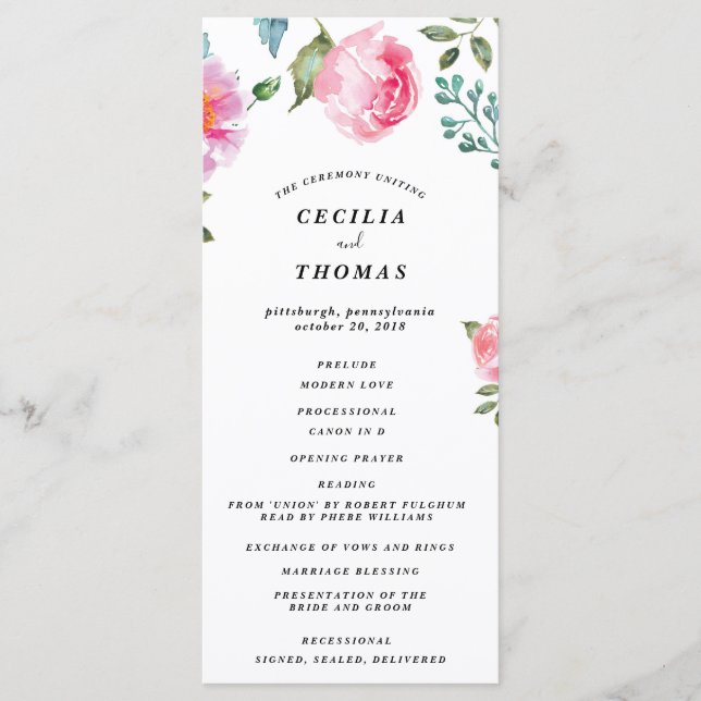 Programa de Casamento Floral de primavera Peony (Frente)