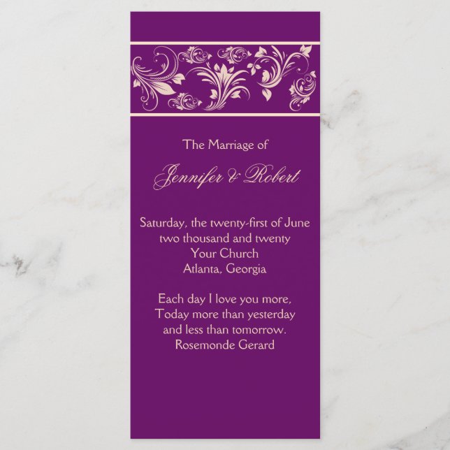 Programa de Casamento Floral de Rolagem Plum e Cha (Frente)