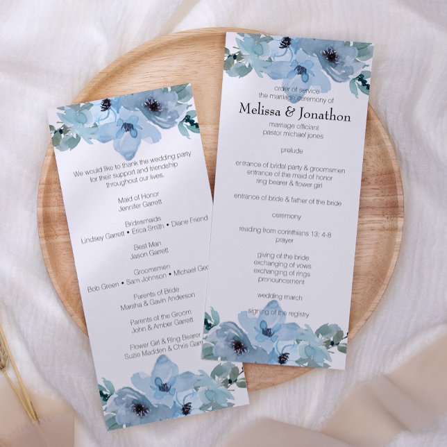 Programa de Casamento Floral de Rosas Azuis Pastel (Criador carregado)