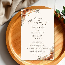 Programa de Casamento Floral de Terracotta Rust