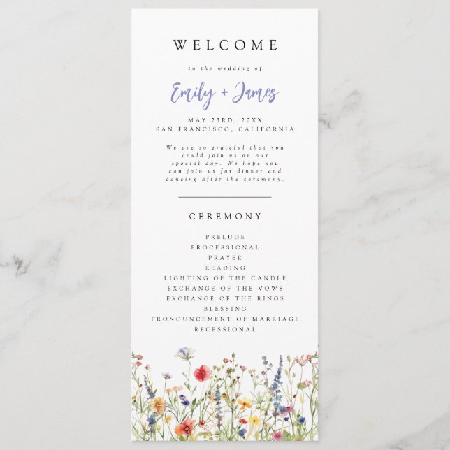 Programa de Casamento Floral de Verão Ousado (Frente)