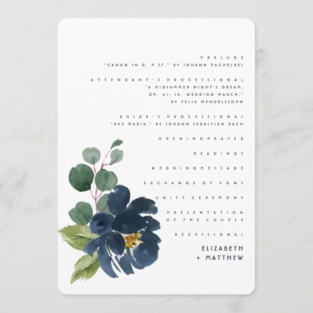 Programa de Casamento Floral de Watercolor (Frente)