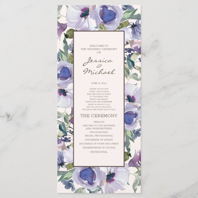 Programa de Casamento Floral do Boho Blue Dusty (Frente)