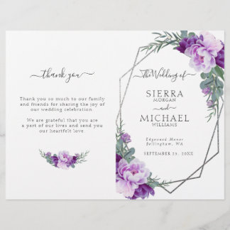 Programa de Casamento Floral Dobrado de Prata Chic