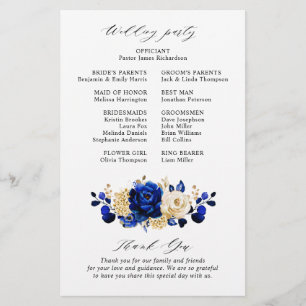 Programa de Casamento Floral Dourado Amarelo Azul 