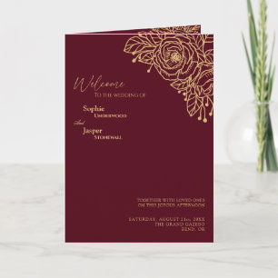 Programa de Casamento Floral Dourado Burgundy