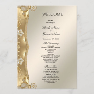 Programa de Casamento Floral Dourado Ornamentado