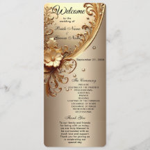 Programa de Casamento Floral Dourado Ornamentado