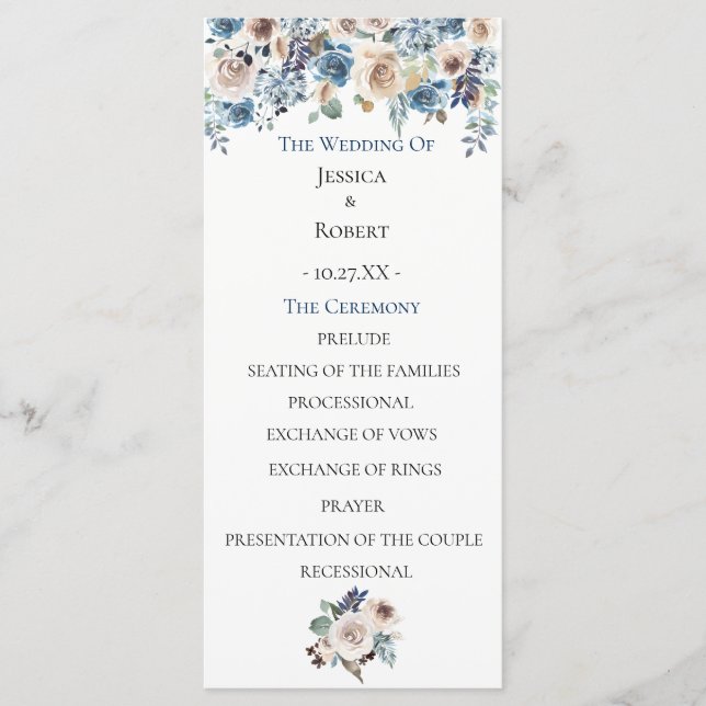 Programa de Casamento Floral Dusty Blue (Frente)