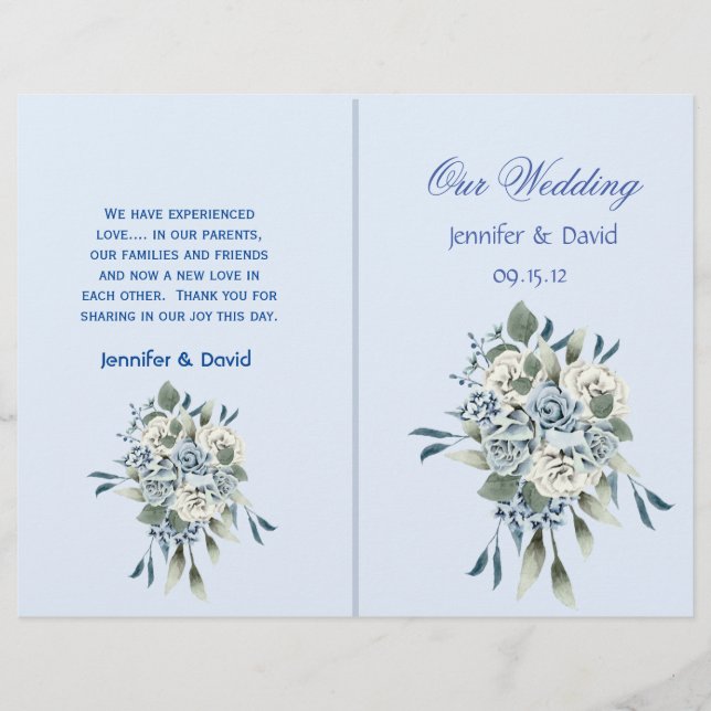 Programa de Casamento Floral Dusty Blue (Frente)