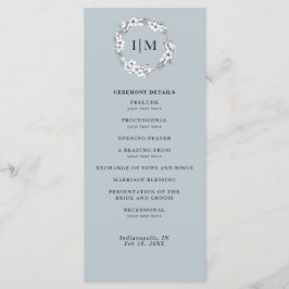 Programa de Casamento Floral Dusty Blue Monograma
