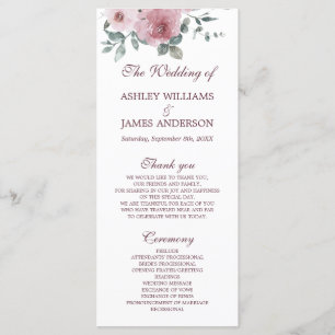 Programa de Casamento Floral Dusty Pink Burgundy