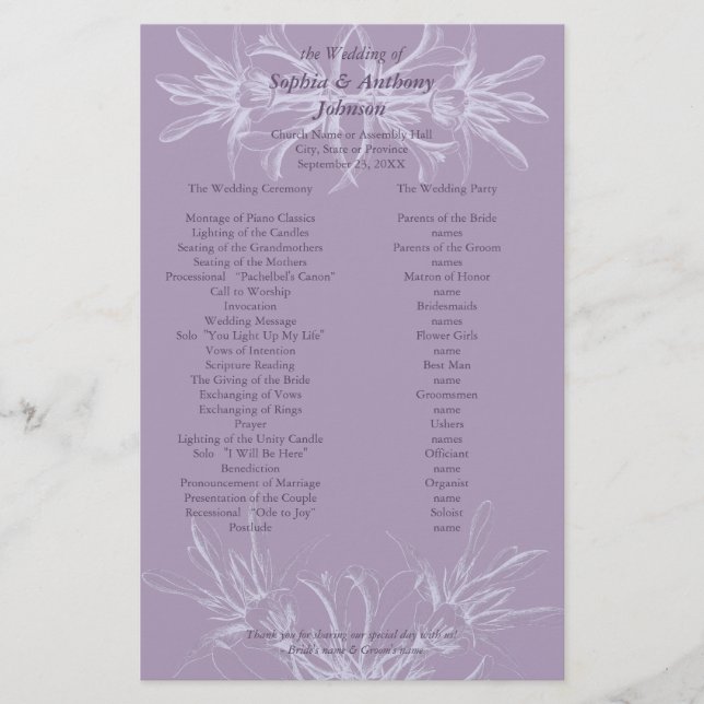 Programa de Casamento Floral Dusty Purple (Frente)