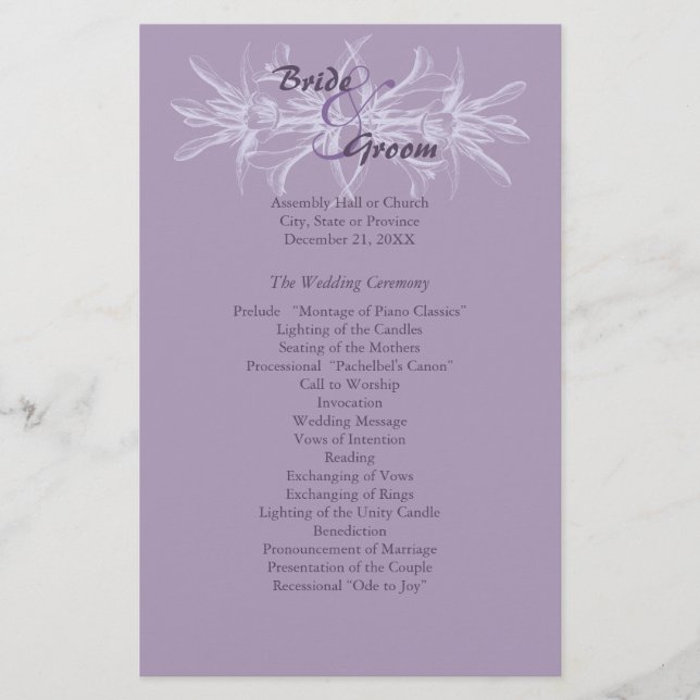 Programa de Casamento Floral Dusty Purple (Frente)