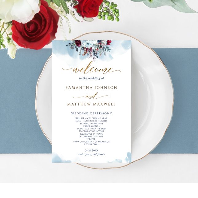 Programa de Casamento Floral e de Aquarela Azul El (Criador carregado)