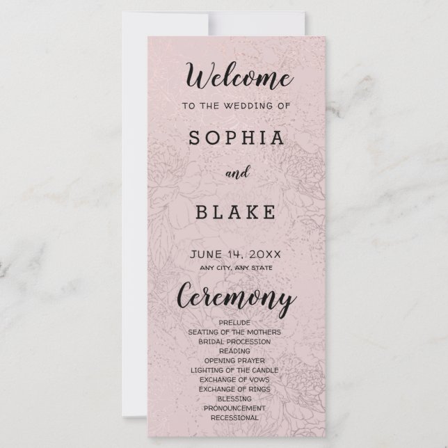 Programa de Casamento Floral e Rosas claro Metálic (Frente)