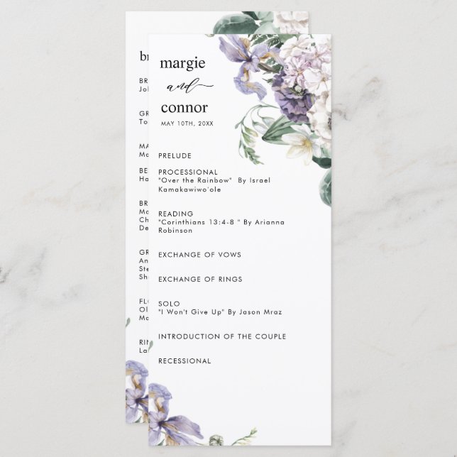 Programa de Casamento Floral Elegante Dusty Purple (Frente/Verso)