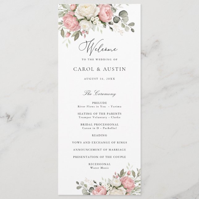 Programa de Casamento Floral Elegante Rosa Bege co (Frente)