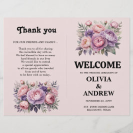 Programa de Casamento Floral Elegante Rosa e Roxo