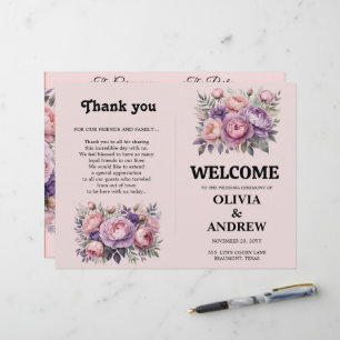 Programa de Casamento Floral Elegante Rosa e Roxo