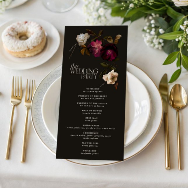 Programa de Casamento Floral Escuro Elegante Burgu (Criador carregado)