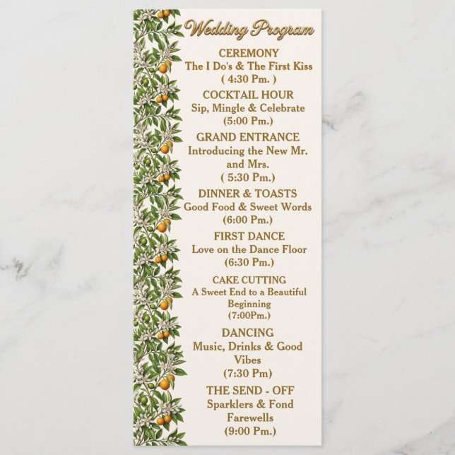 Programa de Casamento Floral Florida Orange Blosso (Frente)