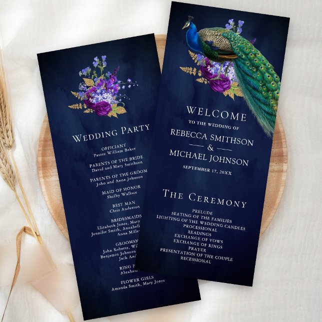 Programa de Casamento Floral Índio Pavão Roxo Azul (Criador carregado)