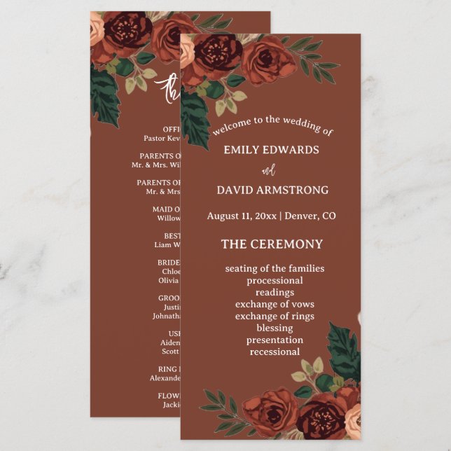 Programa de Casamento Floral Jardim Romântico Marr (Frente/Verso)