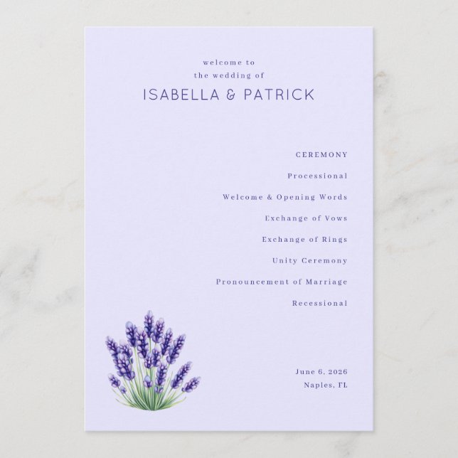 Programa de Casamento Floral Lavanda Serena (Frente)