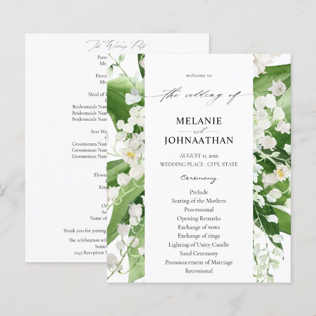 Programa de Casamento Floral Lírio do Vale com Orç (Frente/Verso)
