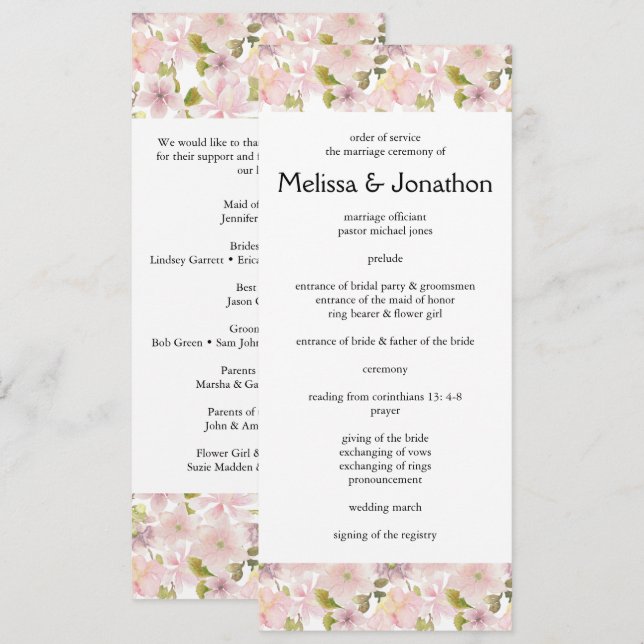 Programa de Casamento Floral Magnólia Rosa Bege (Frente/Verso)