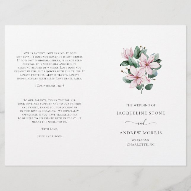 Programa de Casamento Floral Magnólia Rosa Elegant (Frente)