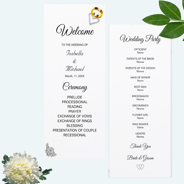 Programa de Casamento Floral Moderno Preto e Branc (Criador carregado)