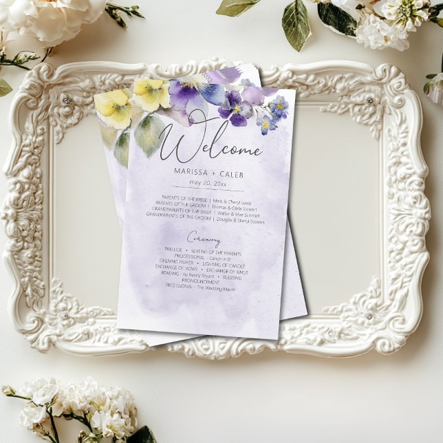 Programa de Casamento Floral Moderno Púrpura e Ama (Criador carregado)