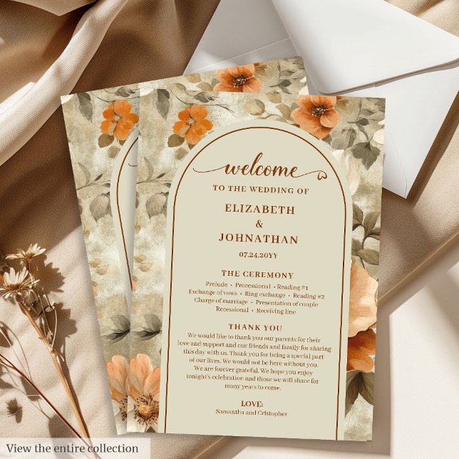 Programa de Casamento Floral Neutro Boho Moderno e (Modern Boho Neutral Beige Sage Floral Program)