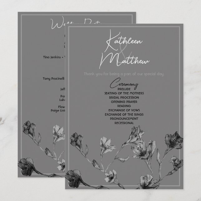 Programa de Casamento Floral por Aquarela de Cinza (Frente/Verso)