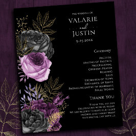Programa de Casamento Floral Preto e Roxo Gótico