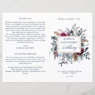 Programa de Casamento Floral Púrpura Azul