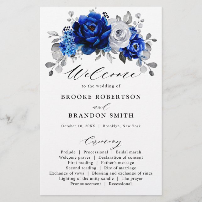 Programa de Casamento Floral Real Blue Silver Whit (Frente)